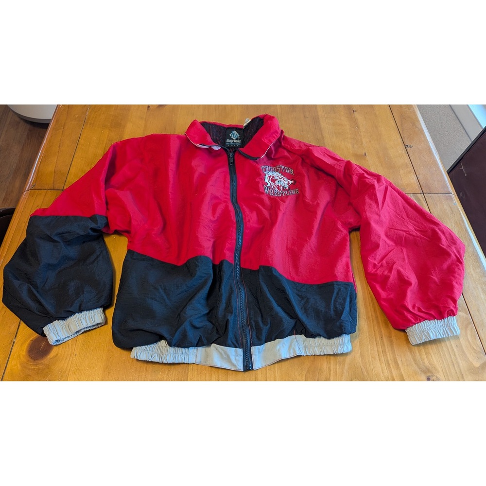 Vintage Image Works Thurston Wrestling Windbreaker‎ Jacket Red Black Mens Large